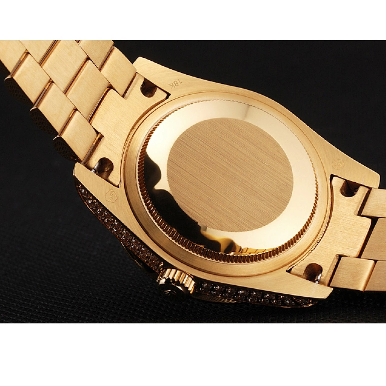Aaa replica watch Full Day Rolex Date Gold Pave Swiss Yellow Diamond 0816